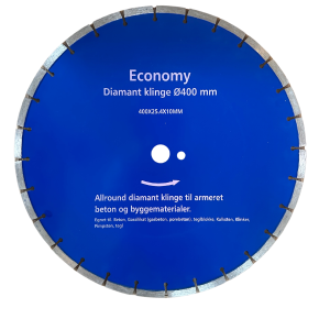 Murerpoint Economy Diamantklinge Ø400 mm med centerhul 25,4 mm. Allround klinge til armeret beton, porebeton, teglblokke, kalksten og byggematerialer.